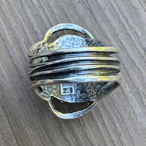 Vintage PZ Israel Roman Glass & Sterling Silver Ring, Size 8.8 by Paz Blue 925 - Picture 12 of 16